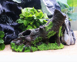 OMEM Reptile Decorations for Terrarium Habitat Decor Landscaping Aquarium Fish Tank Ornament Simulated Moss Porous Sunken Wood