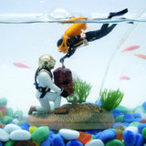 OMEM Aquarium Landscaping Fish Tank Funny Ornaments Pneumatic Oxygen Pump Two Men Search Treasure Chest
