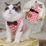 OMEM Cat Harness and Leash for Girls Boys Bowtie Wave Point Soft Vest fit 1.5-6kg Pets