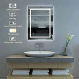 OMEM LED Wall-Mounted Mirrors Bathroom Mirror Horizontal/Vertical Make Up Mirror Anti-Fog Function Dimmable