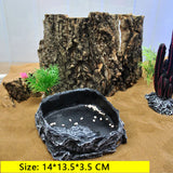 OMEM Reptile Natural Bowl Food and Water Dish Resin Made (Black)