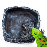 OMEM Reptile Natural Bowl Food and Water Dish Resin Made (Black)